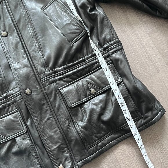 VINTAGE Leathers Leathers Black 100% Genuine 3/4 Length Leather "Car" Coat - Picture 13 of 15